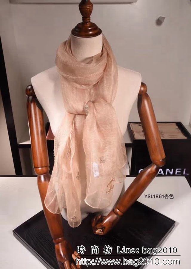 CHANEL香奈兒 2018秋冬專櫃刺繡真絲羊毛長圍巾 YSM1861 LLWJ6168